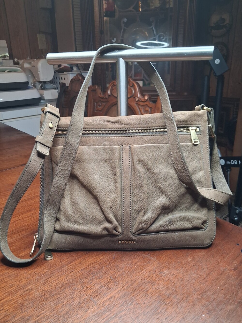 Fossil Fiona Olive Green Pebble Leather Crossbody Purse Tote HandBag Pocketbook
